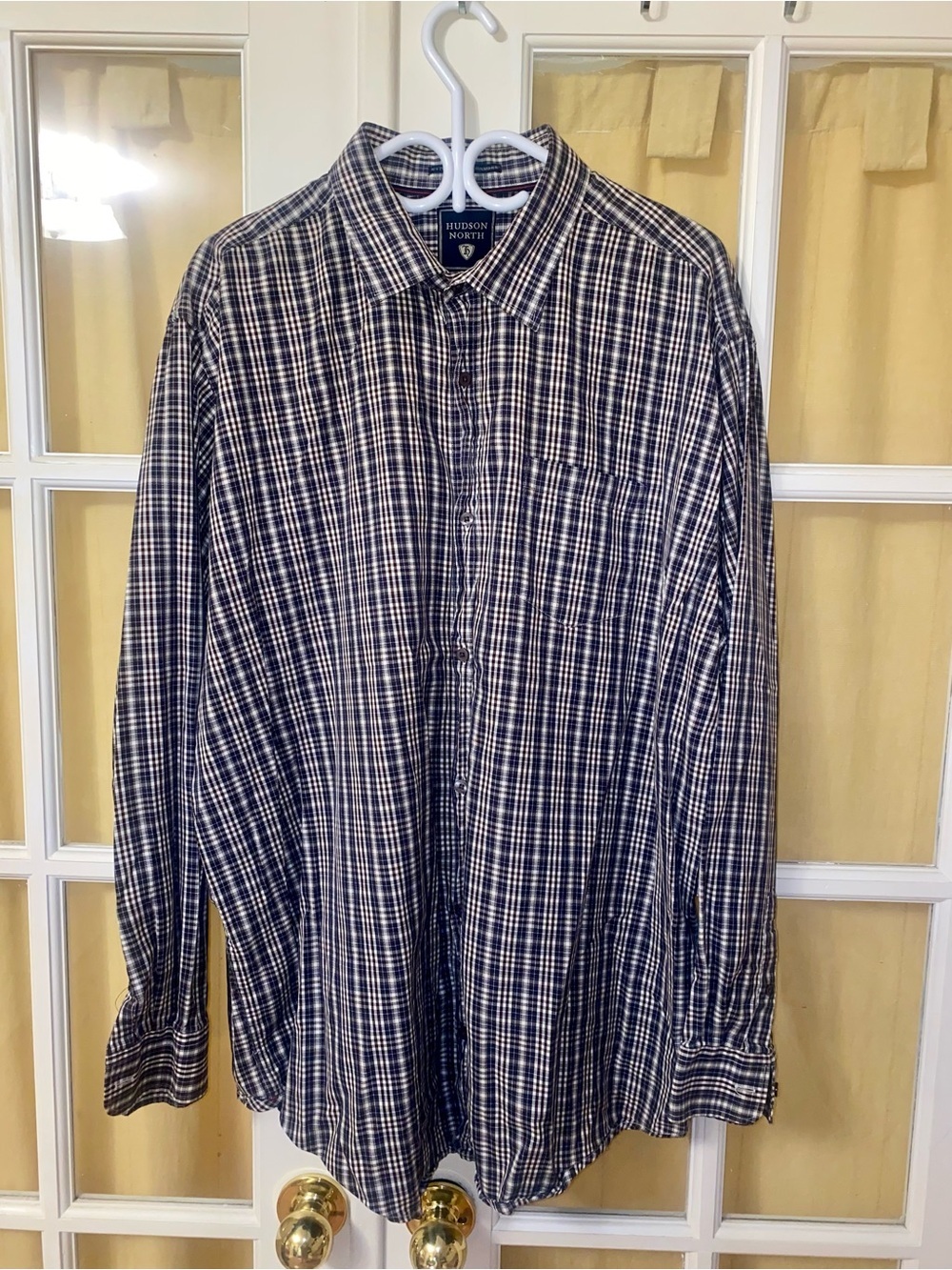 Hudson Jeans Navy and White Plaid Button-Down Shirt. 2XL/2TG
